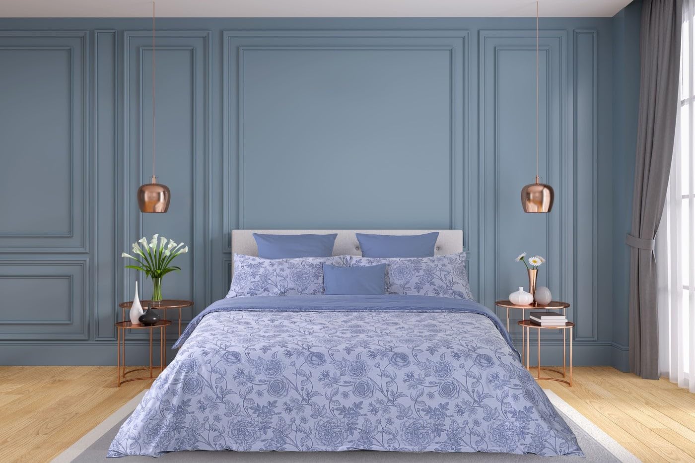 DwellPunto Fedra King Comforter 4-Pieces Set, 270 x 240 cm Size, Blue