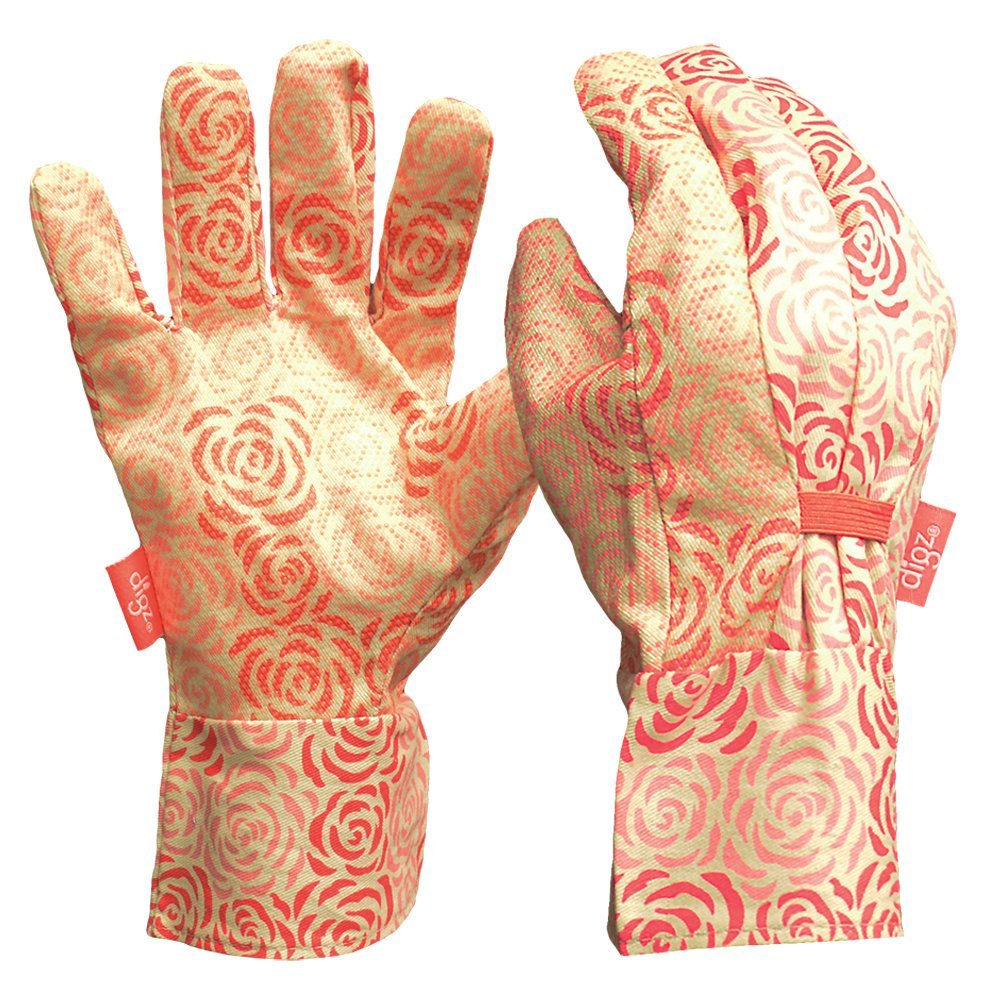 DIGZ77342-26, Medium Cotton Canvas Garden Gloves with Mini Dots, Single Pair, Rose Pattern, Color