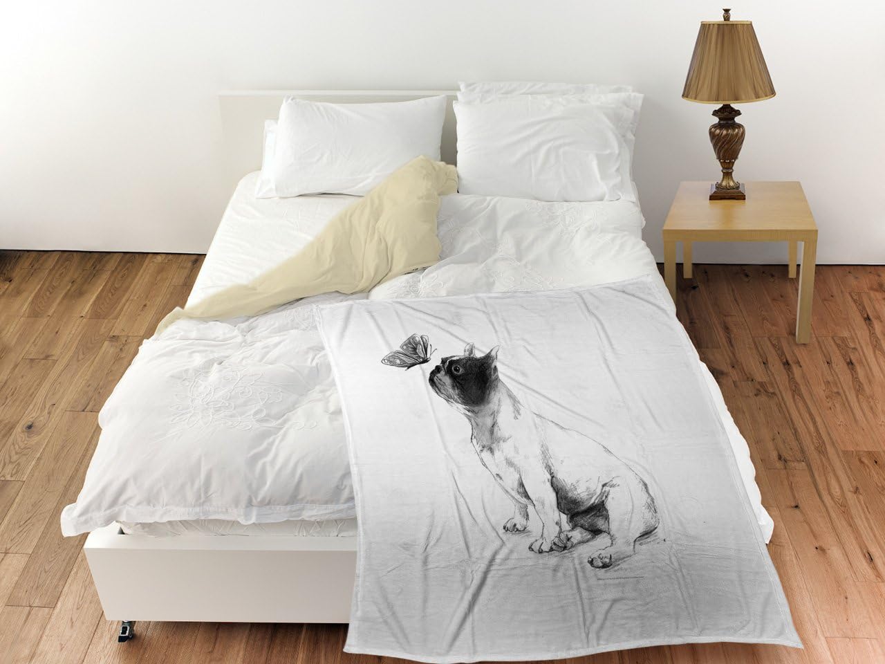 Manual Woodworkers & Weavers Coral Fleece Throw, 60 by 80-Inch, Boston Terrier Max