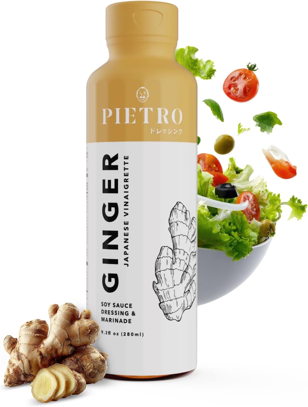 Pietro Japanese Ginger Dressing, Marinade & Vinaigrette – No MSG, Gluten Free Asian Salad Dressing for Vegetables, Seafood, Rice & Grain Bowls - 9.3 oz