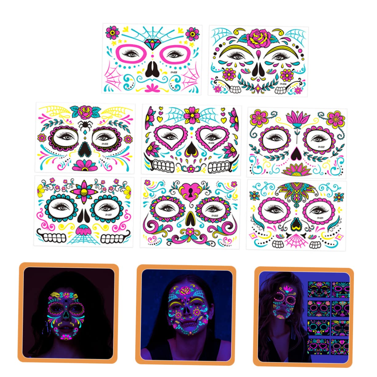 FRCOLOR 40 Hojas Facial temporal Tatuajes temporales de Halloween cara de halloween maquillaje halloween maquillaje para halloween pegatinas tatuajes temporales en la cara