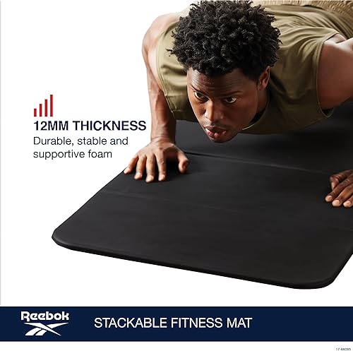 Miniatura 5 de Reebok Vector - Tapete apilable de fitness, 72 x 24 pulgadas (negro), tapete de yoga plegable de 0.47 pulgadas para ejercicios de suelo y