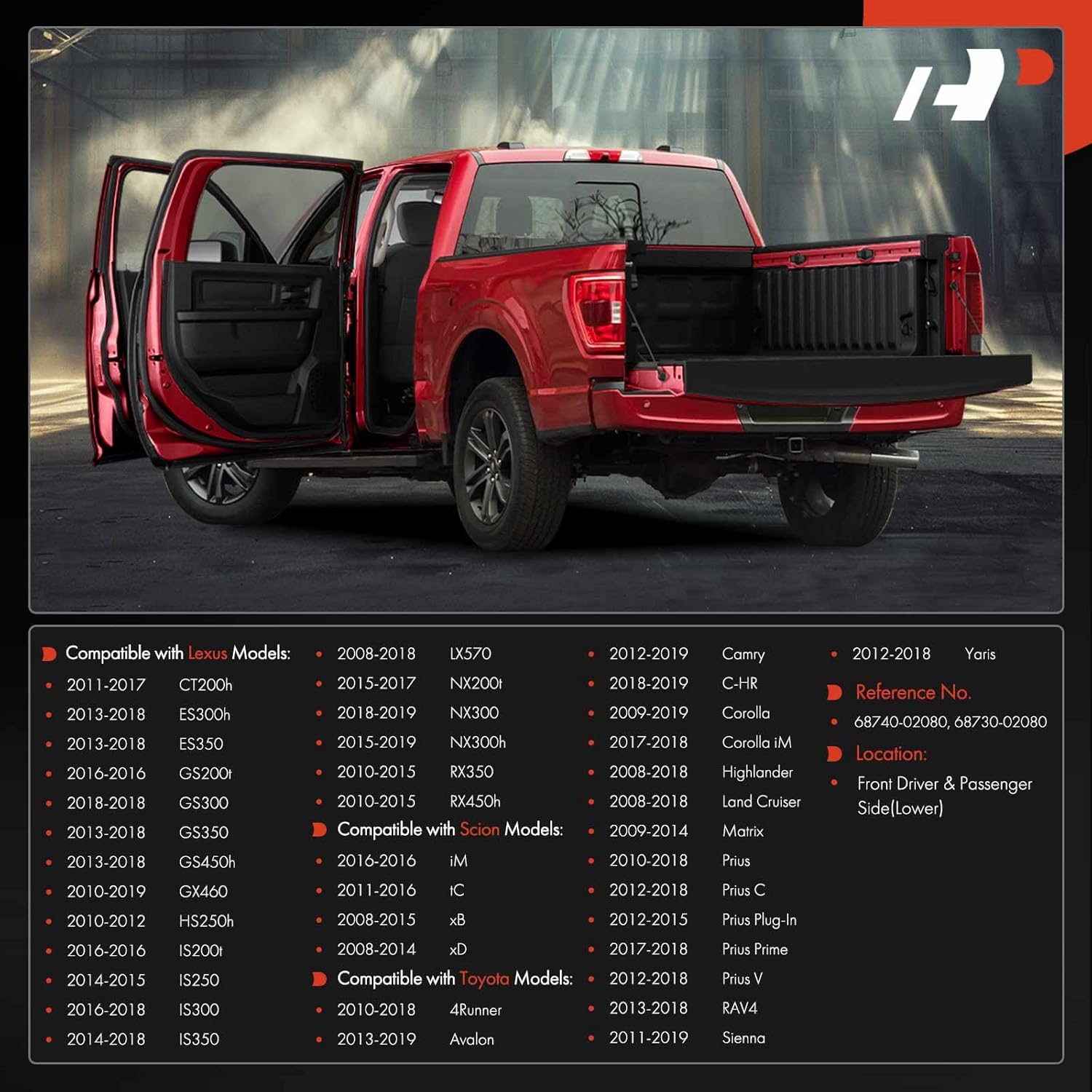 A-Premium Door Hinge Assembly Compatible with Toyota, Lexus, Scion Models - Corolla, Prius, Highlander, 4Runner, GX460, ES350, CT200h, tC, xB, xD, Front Left & Right Lower Side, 2-PC Set