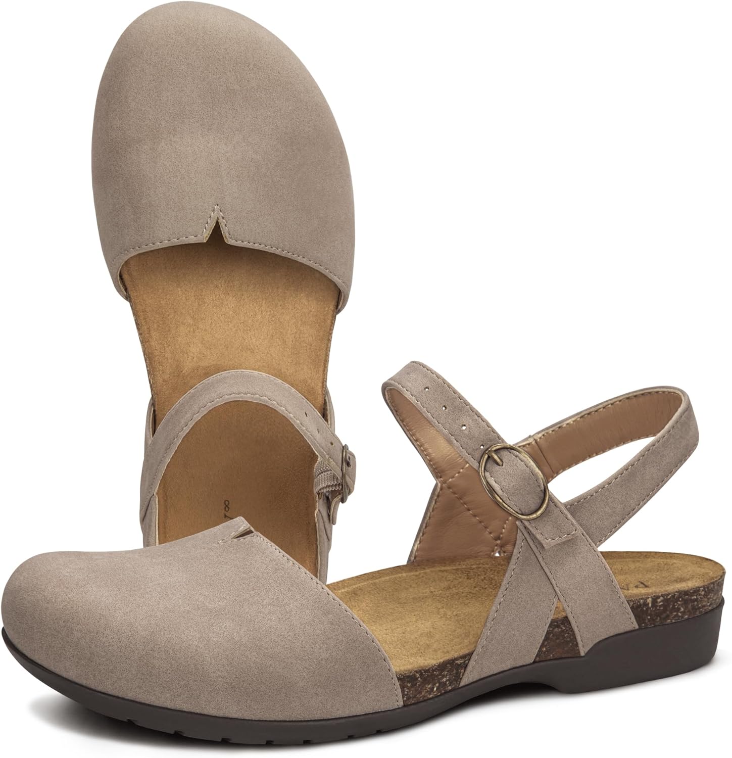 PARTY Closed Toe Sandals Women, Barefoot Arch Support Flat Sandals for Office Work and Travel with Comfortable Cork Footbed - Image 6