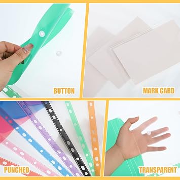 Thboxes Plastic Wallets A4 Punched Pockets, 14 Pack Expandable Folders