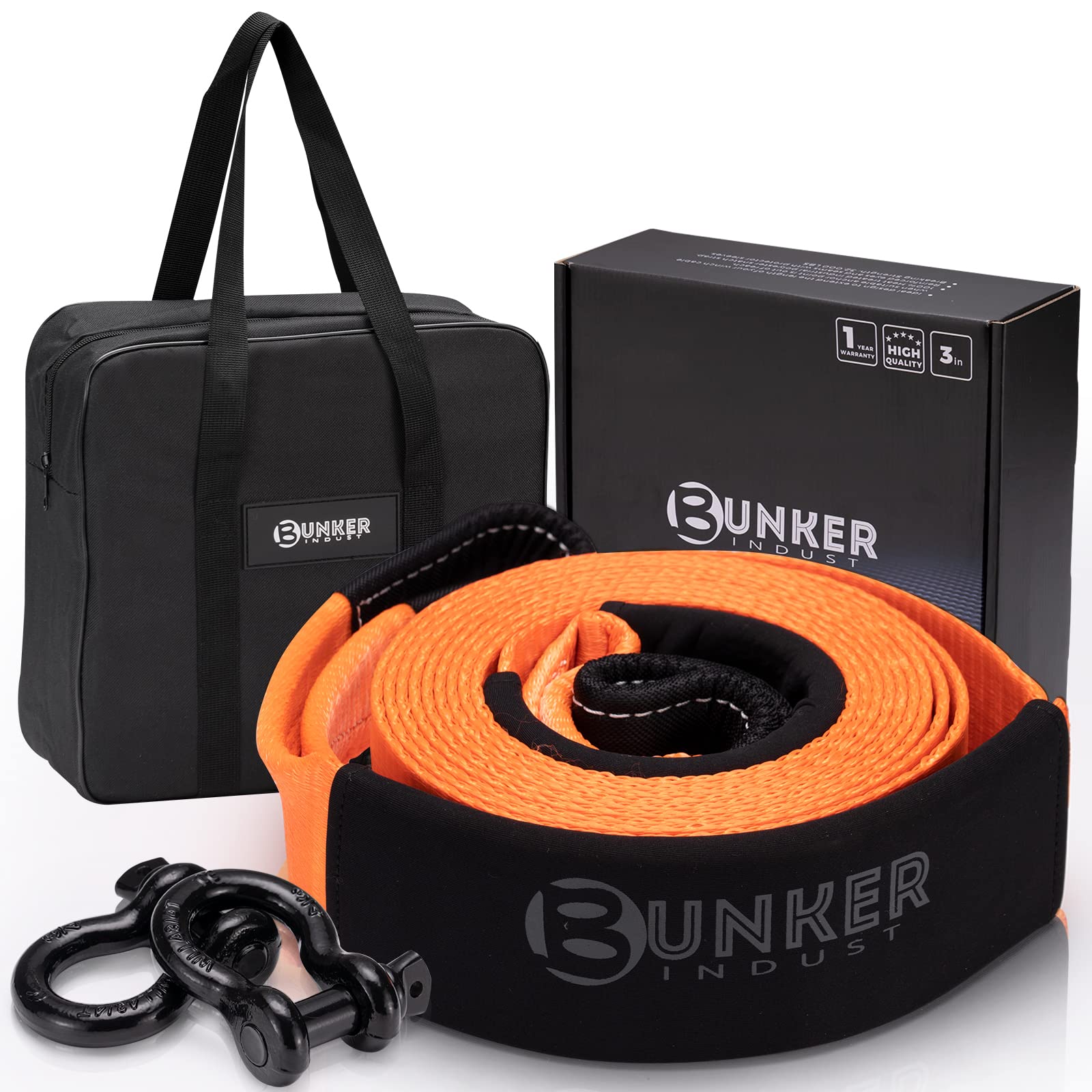 Recovery Tow Strap Kit, 3" x 20ft Heavy Duty 30,000 lbs Strength Recovery Strap with Storage Bag and 2pcs D Ring Shackles-Emergency Off Road Truck Accessories Towing Rope Orange