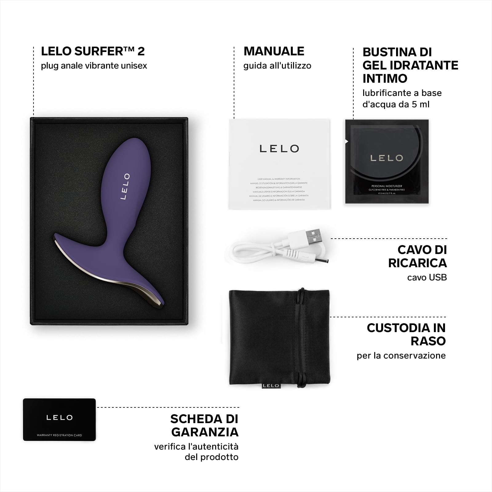 LELO SURFER 2 Plug-anale Dilatatore Donna Vibrante con 6 Modalità di Piacere, Plug-anale Dilatatore Uomo, Plug Anale Silicone, Anal Plug, Vibratore Anale, Giochi Sessuali per Uomo, Purple