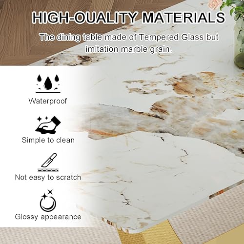 Miniatura 7 de Juego de mesa de comedor de mármol sintético para 6, mesa de comedor moderna de 71 pulgadas para 6, mesa de cocina dorada de lujo y 6 sillas de Mesa