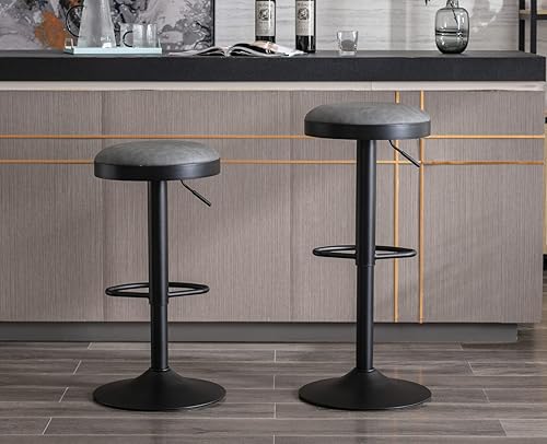 Miniatura 2 de CIMOTA Juego de 4 taburetes de bar redondos giratorios con espalda descubierta, ajustable, moderno, industrial, de piel sintética, para cocina,