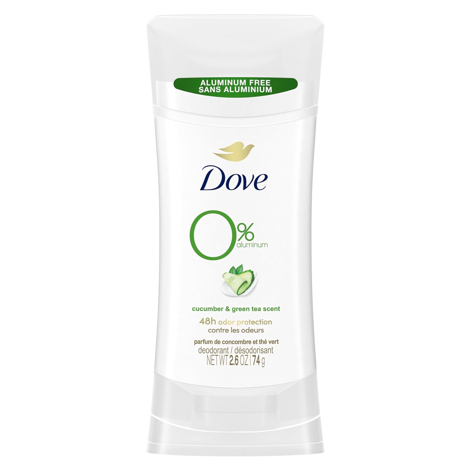 Dove 0% Aluminum Deodorant Stick Non irritating for Underarm Care Cucumber and Green Tea, 2.6 Oz Cucumber,Green Tea 2.6 Ounce (Pack of 1)