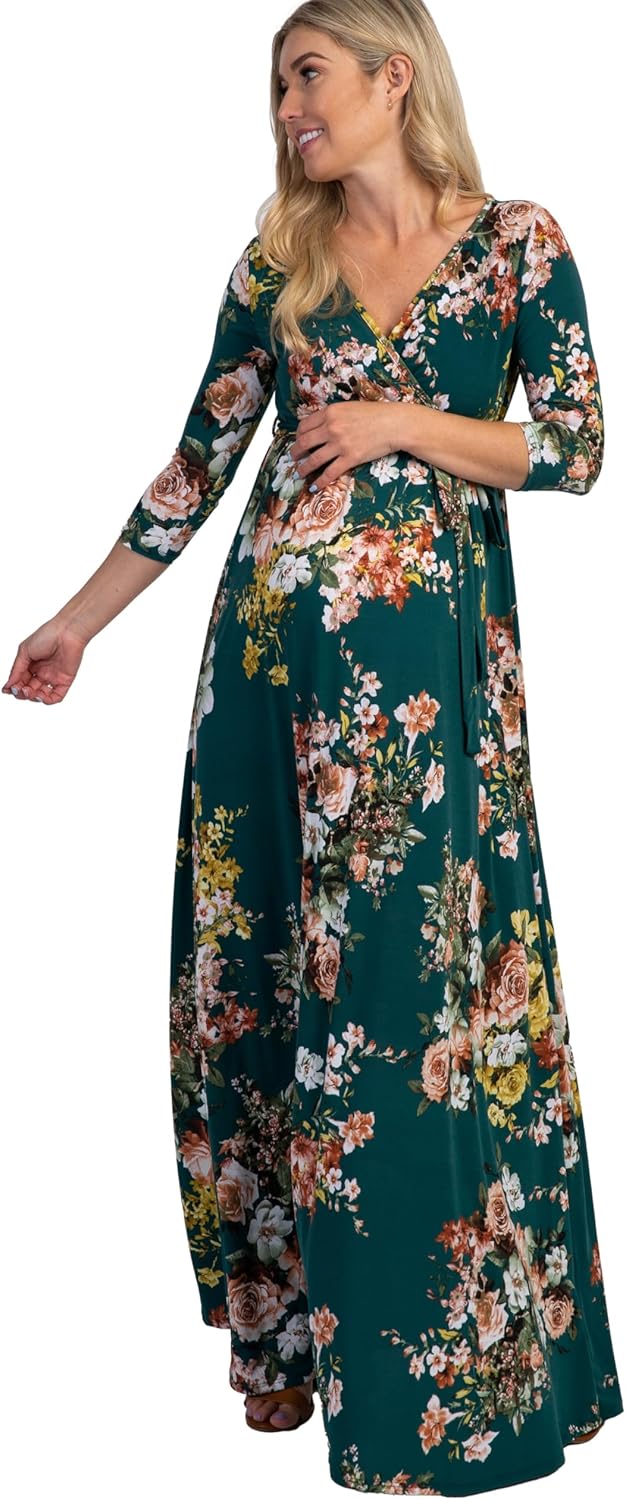 PinkBlush Rose Print Sash Tie Maternity Maxi Dress