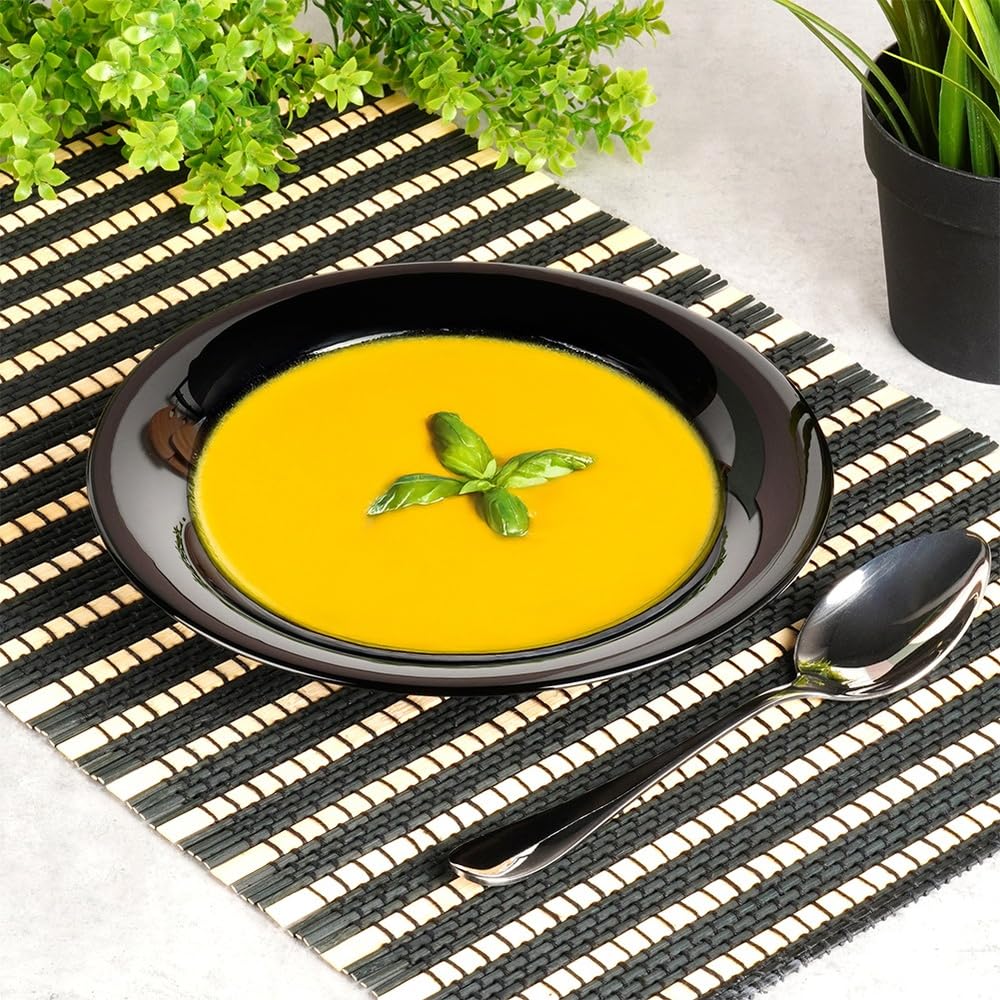 Vilde Tiefe Essteller aus Glas Schwarz 21.5 cm, 400 ml 6 Stk. | Teller, Suppenteller, Set, Schale, Suppenschale, Speiseteller Essteller