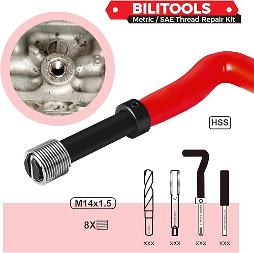 Miniatura 47 de BILITOOLS Kit de reparación de roscas M12x1.25, HSS Drill Helicoil Kit de reparación métrica