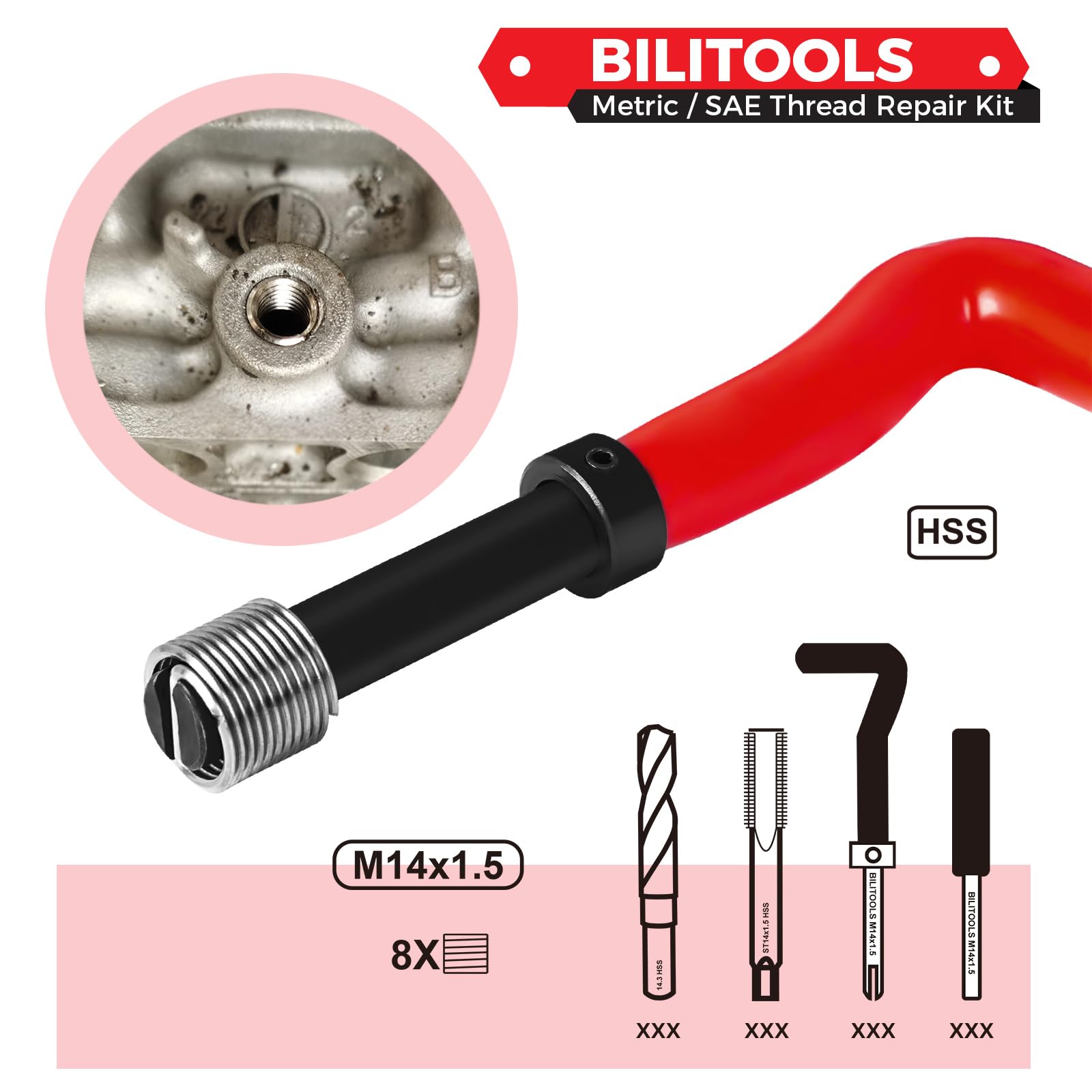 BILITOOLS Kit de reparación de rosca helicoidal M14x1.5 métrico, HSS kit de reparación de bobina helicoidal