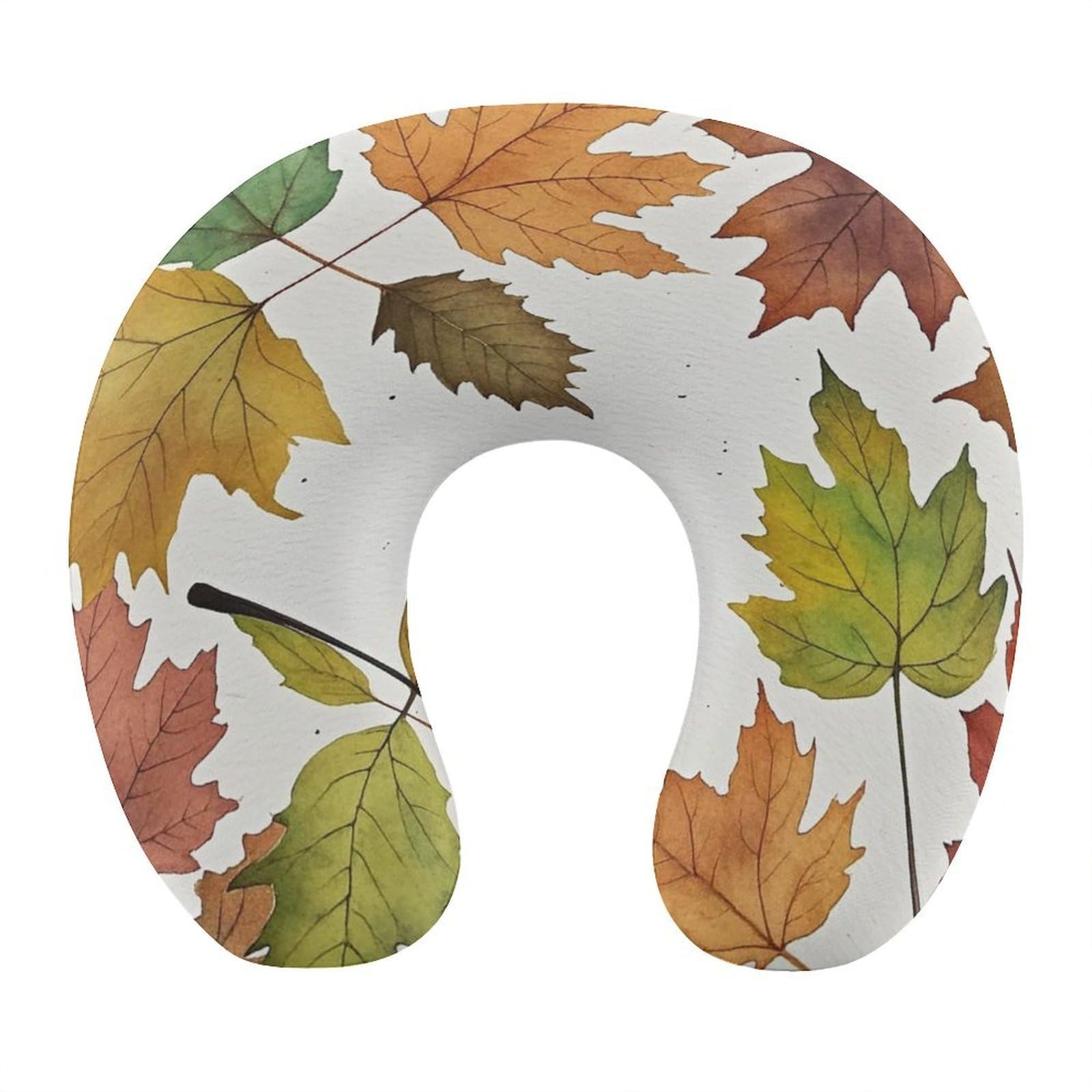 LZQPOEAS Watercolor Autumn Leaves Neck Pillow U Shaped Travel Pillow Comfortable Memory Foam Pillow Portable Neck Support Lightweight Headrest for Airplane Car Home Office Sleeping Traveling