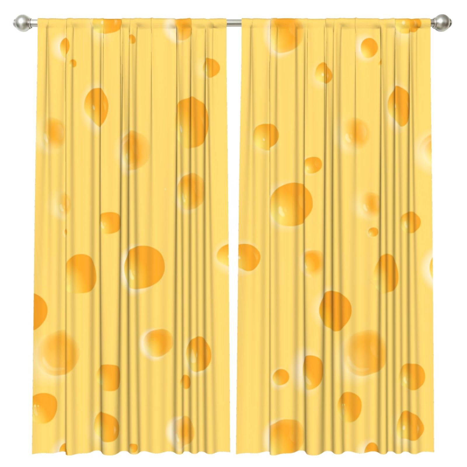 InOmak Yellow Cheese Pattern, 2 Panels Window Curtains 52 x 84 Inch Blackout Curtains for Living Room Bedroom