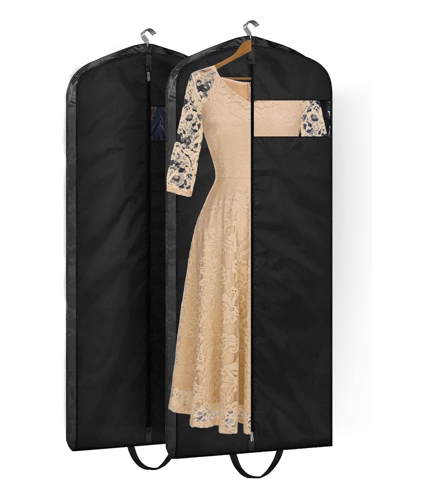 Bolsa de Traje Antipolvo 2 Bolsas De Ropa Para Colgar Ropa, Bolsas De Vestir Con Cremallera Para Vestidos Largos Con Ventana Transparente PEVA Bolsas De Vestir Fundas de Ropa Antipolvo ( Color : Black
