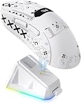 ZIYOU LANG x Magic Refiner R1 Wireless Gaming Mouse with Charging Dock, PAW3311 Sensor 24K DPI, BK3633 Chip Tri-Mode Bluetooth/2.4G/USB-C, Lightweight Web Driver Computer Mice for Win/Mac, White