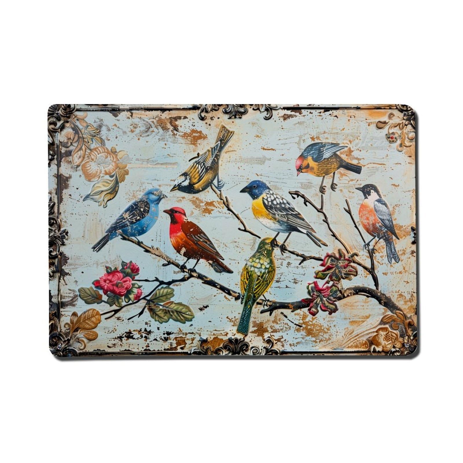 Colorful Birds On Branches With Flowers Tin Sign Metal Poster Vintage Metal Signs for Home Man Cave Bar Cafe Kitchen laundry room Wall Decorations Gift 8x12Inch