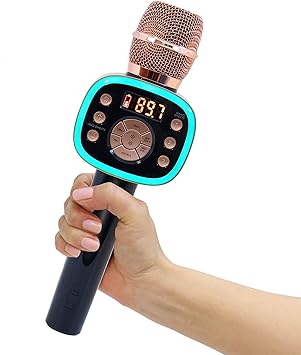 Carpool Karaoke Machine for Kids & Adults, Carpool Karaoke The Mic 2.0 - Wireless & Bluetooth Karaoke Microphone with Voice Changing Sound Effects as White Elephant Gift - Rose Gold