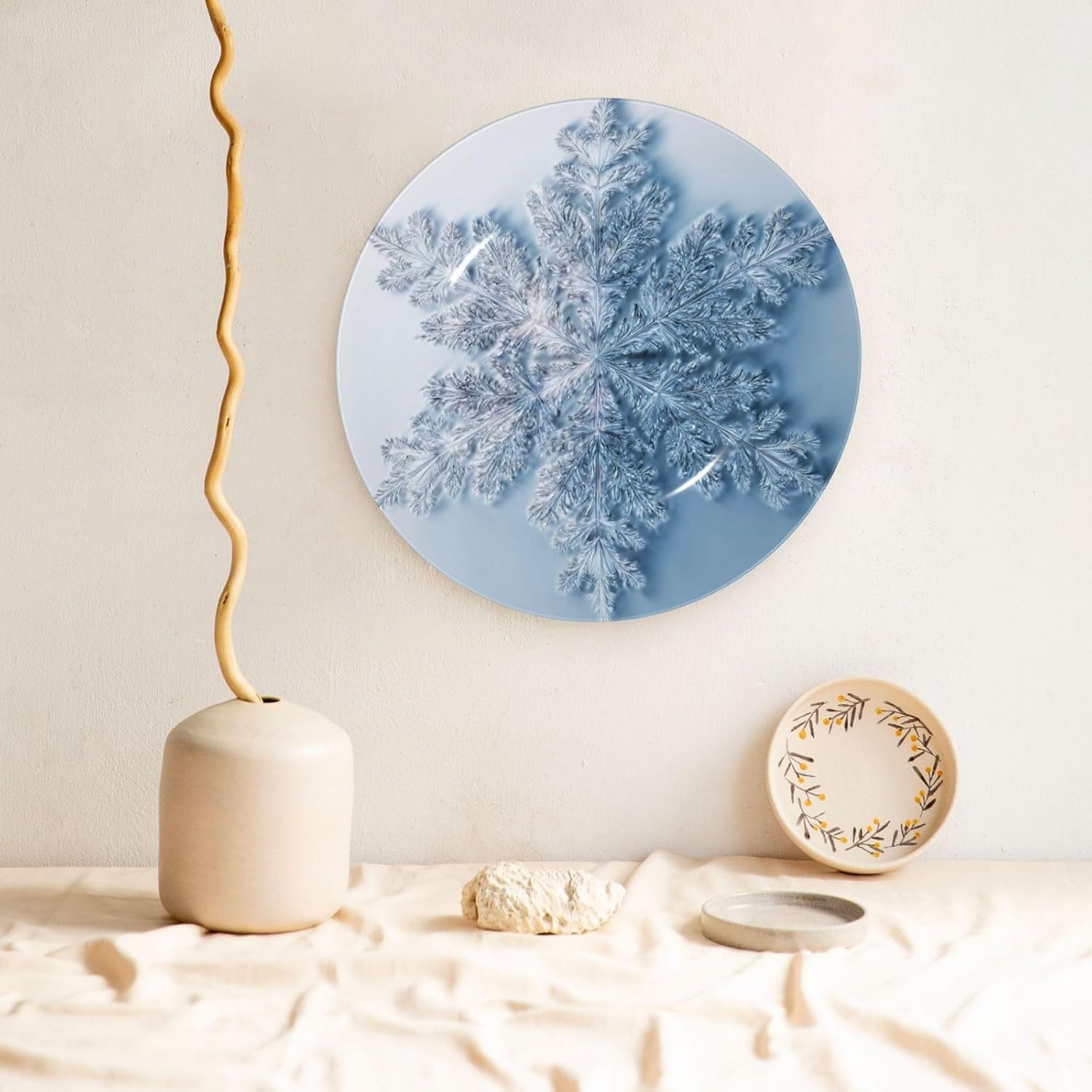 Decorative Plate 10in Bone China Dessert Plates with Display Stand Ceramic Ornament Ceramic Transparent snowflake Decorative Plates Art Crafts Porcelain Plate for Home Club Living Room