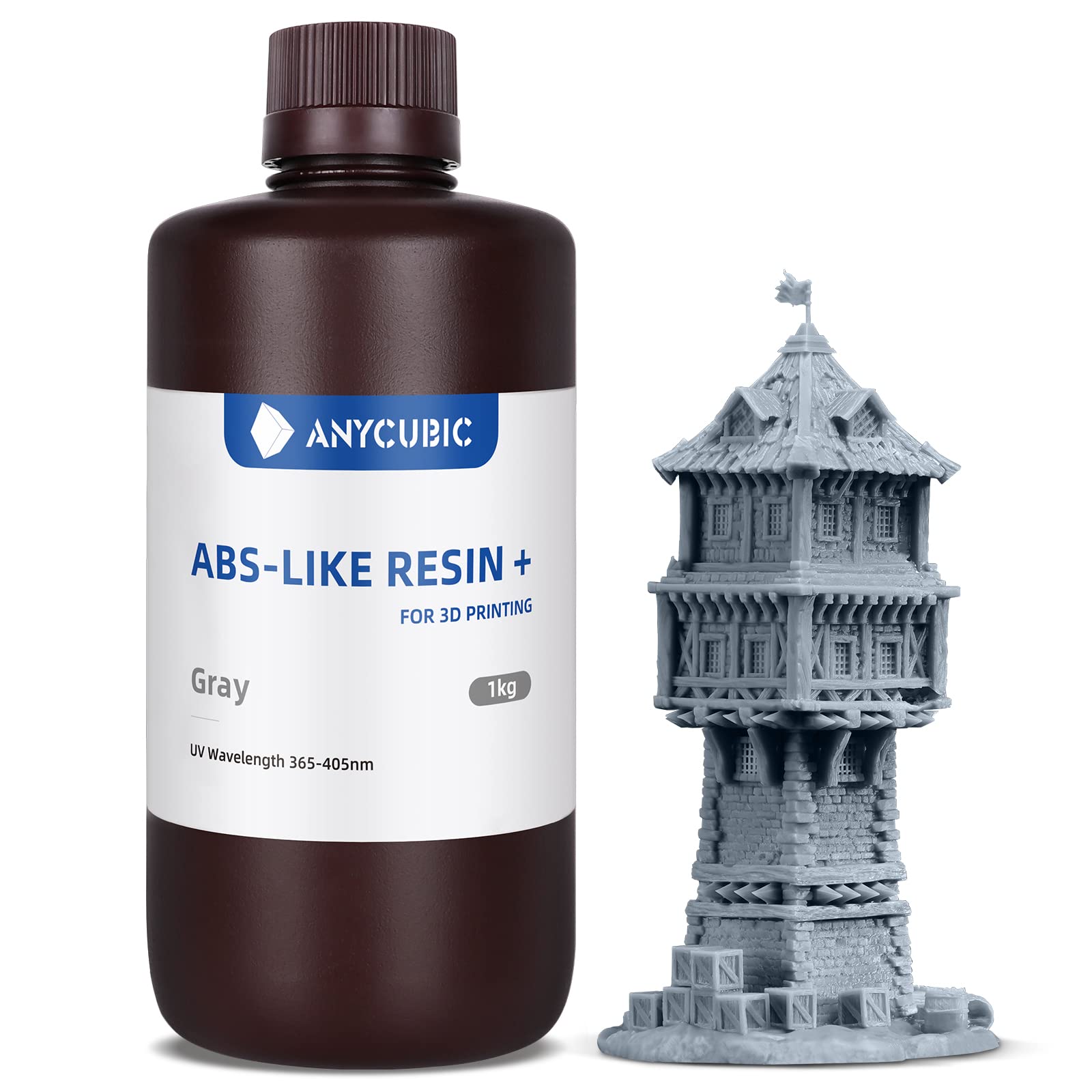 ANYCUBICABS-Like Resin Plus, 3D Printer Resin with Excellent Hardness and Toughness, Long Preservation Time, High-Precision 405 nm UV-Curing Resin for 4/6/8K LCD/DLP/SLA 3D Printer (Grey, 1000 g)