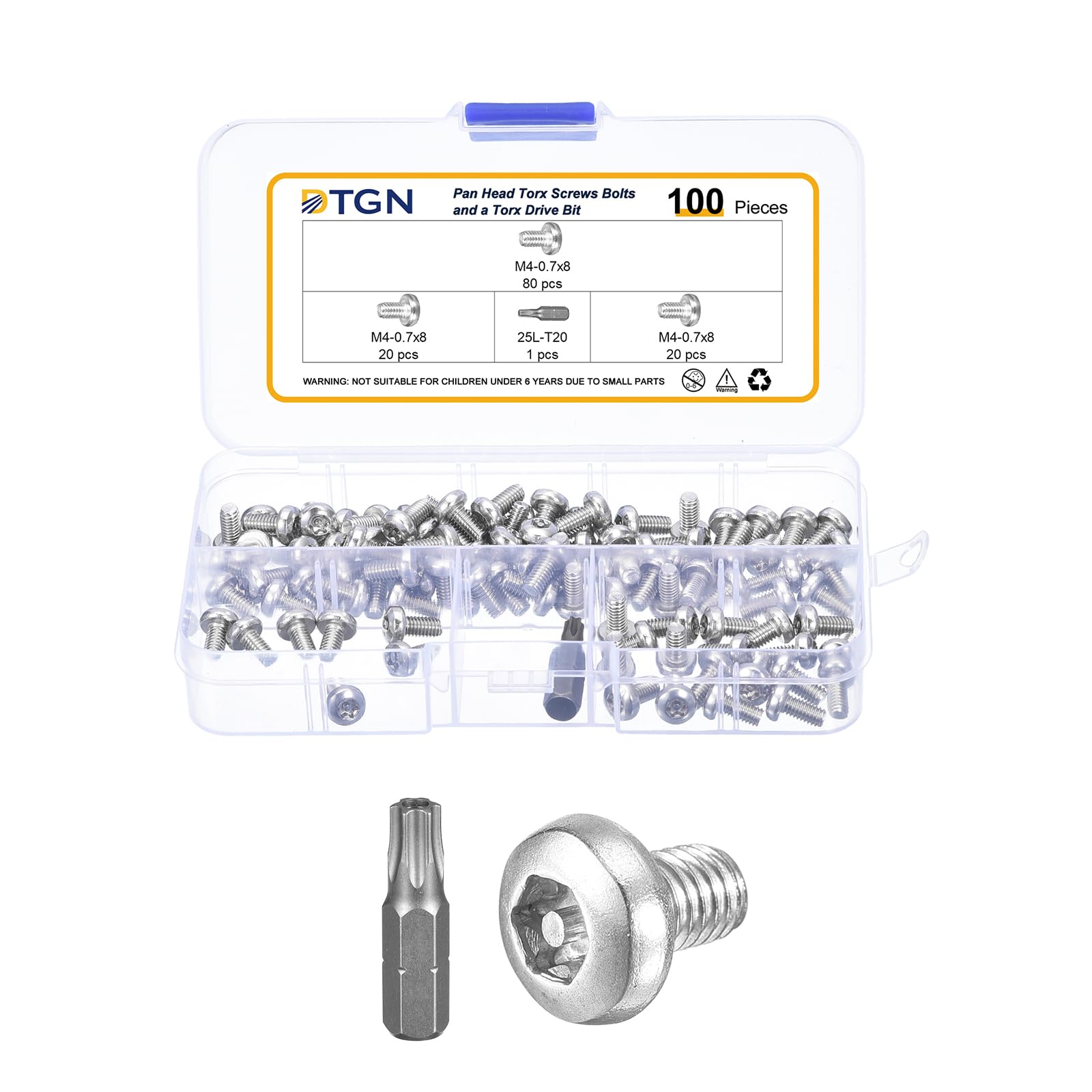 DTGN M4x8mm Pan Head Torx Security Screws, 100Pack, Good for Machinery