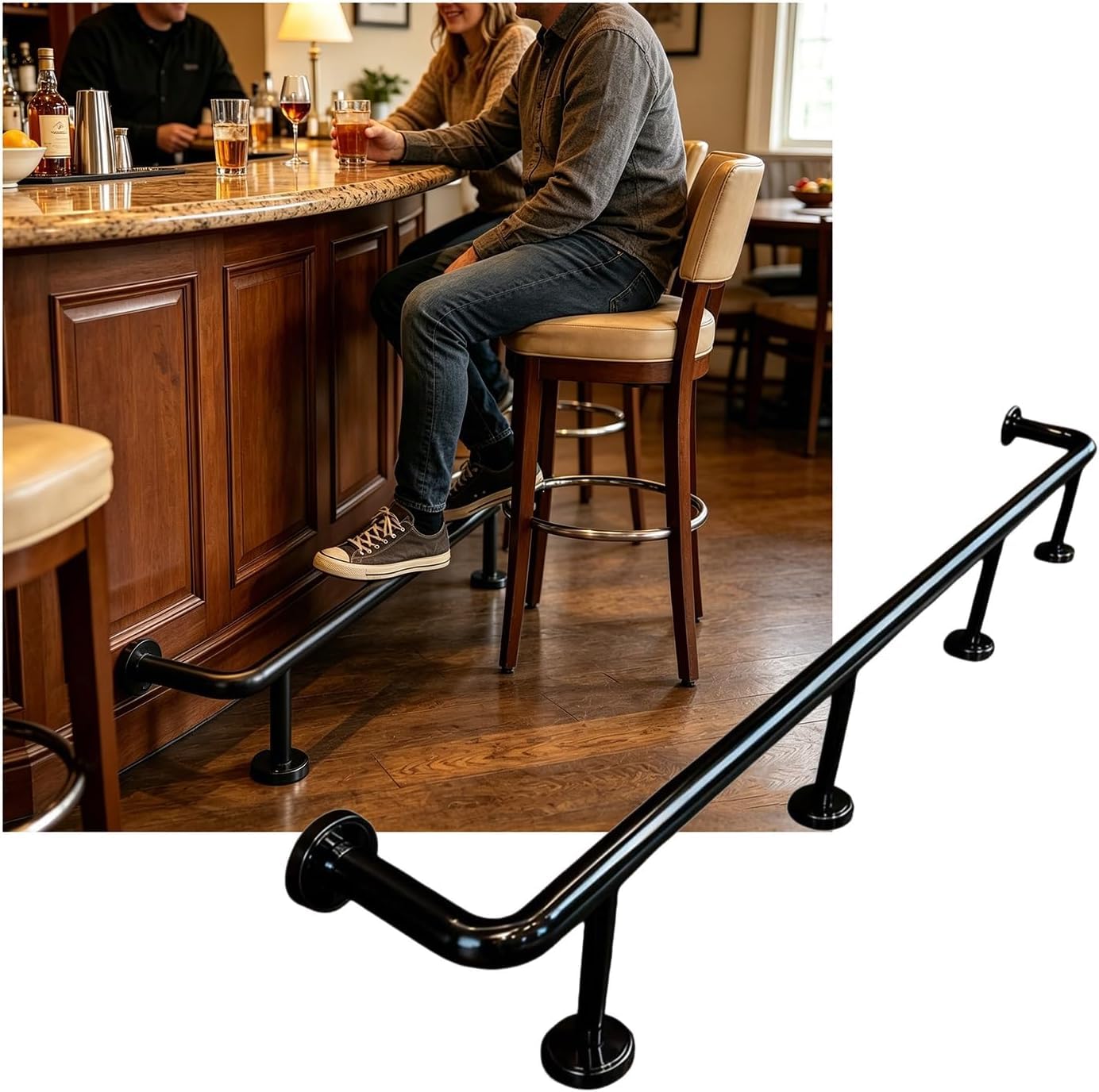 Epano Schwarz Lxxw Bar Foot Rail Heavy Duty Bar Foot Railings Wall Mounted, Rail Kit For Restaurant Kitchen Cafe Counter(,2.0M/6.56Ft)