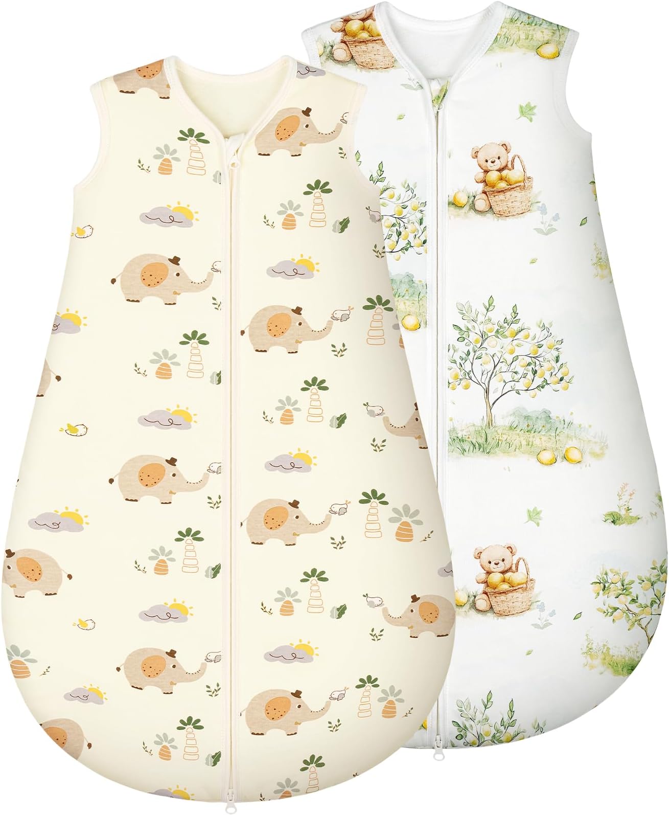 Baby Sleeping Bag 1.5 TOG 100% Cotton Fabric Newborn Sleep Bag 2 Pack for Infant 0-6 Months Unisex Baby Beige Elephant