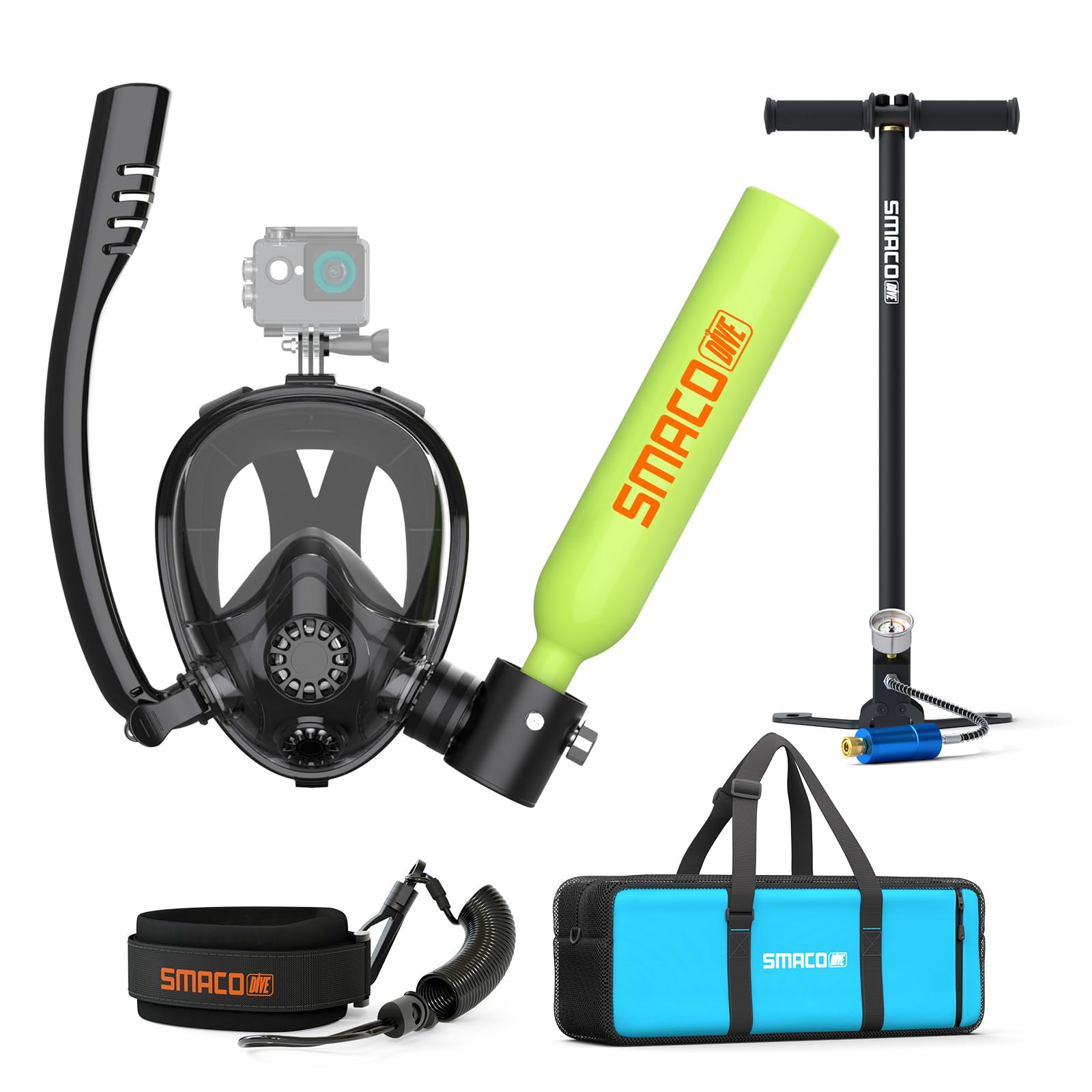 SMACO Scuba Tank with Sub-Mask Mini Scuba Tank 0.5L Provide About 6 Minutes Underwater Breath Within 30ft Diving Depth, Small Scuba Tank Diving Tanks for Shallow Water Diving