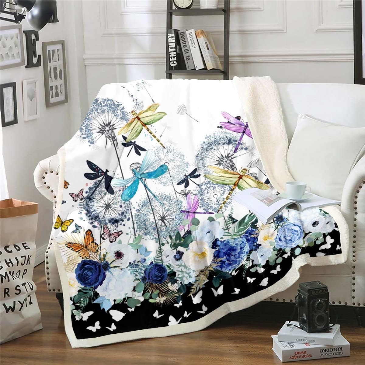 Dragonfly Blanket Dragonfly Gifts for Women,Dandelion Fleece Blanket
