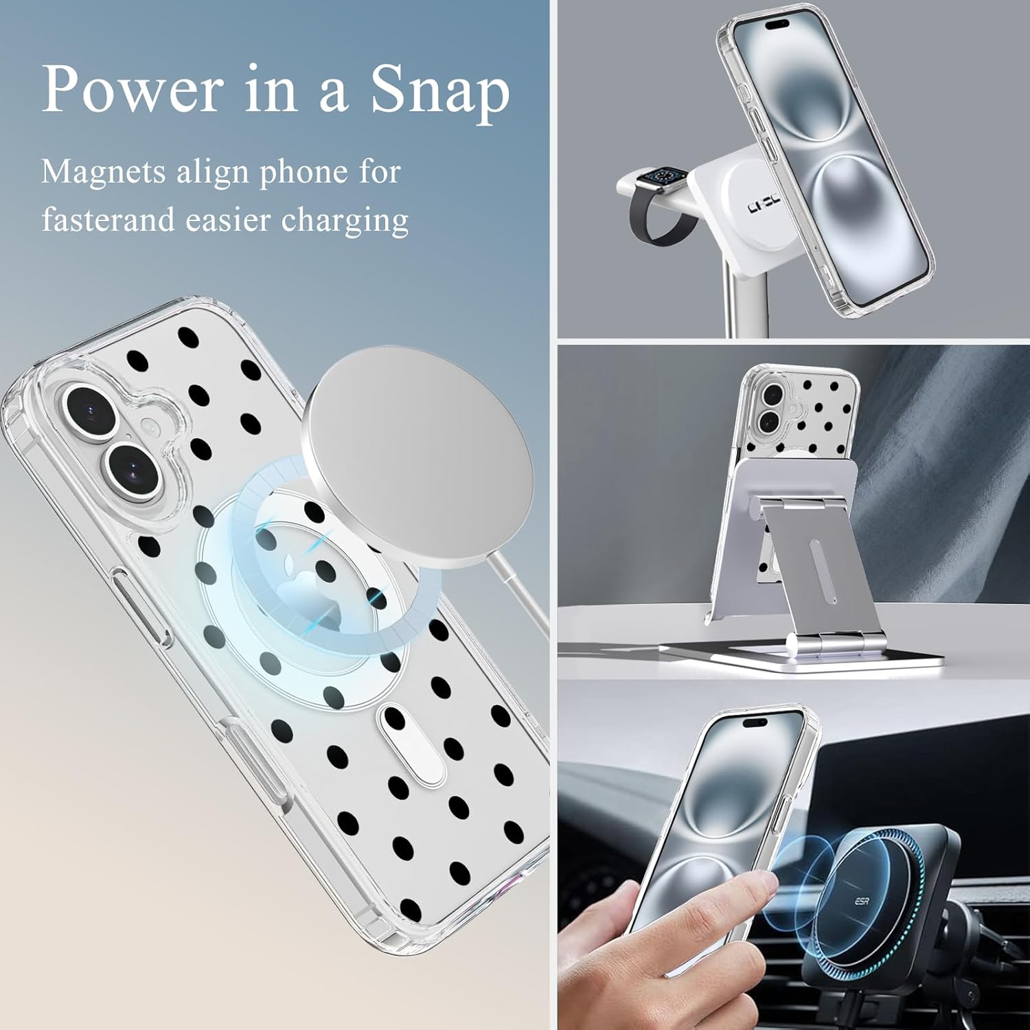 for iPhone 13/iPhone 14 Case, Compatible with MagSafe, Cute Black Polka Dot Magnetic Phone Case, Clear Soft Slim Fit Shockproof Protective Cover for Women - Image 2