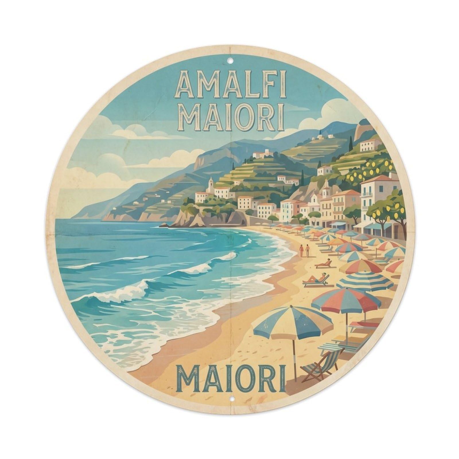 Olhnbad Style Amalfi Coastal Route Maiori Beach Travel Metal Tin Sign