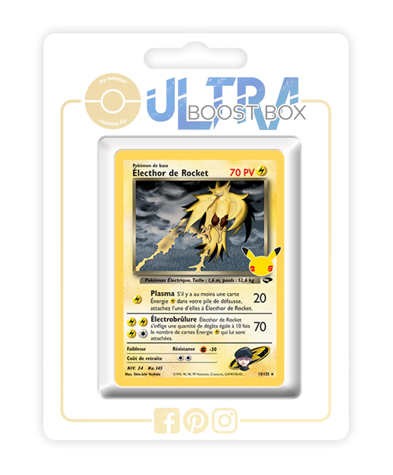 my-booster Électhor de Rocket (Rocket Zapdos) 15/132 Collezione Classica Holo X Épée et Bouclier - Célébrations - 25 ans - Box di 10 carte Pokémon Francese