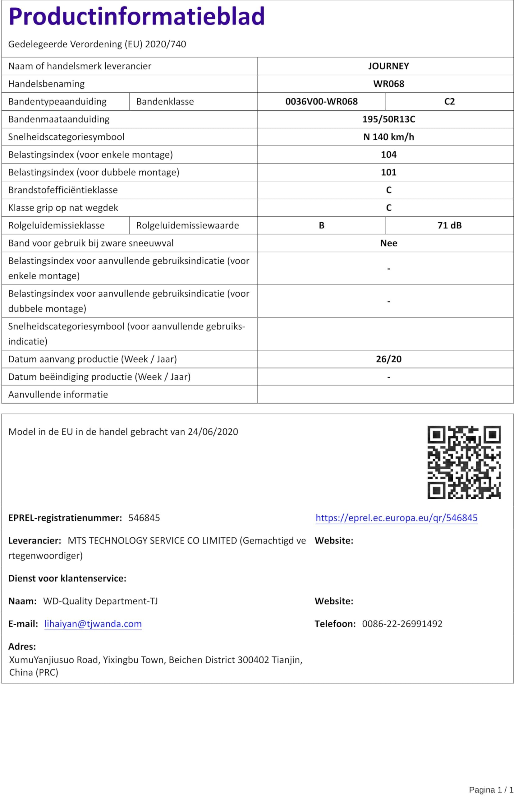 E.T. Reifen für Wohnmobil Journey WR068 195/50R13C