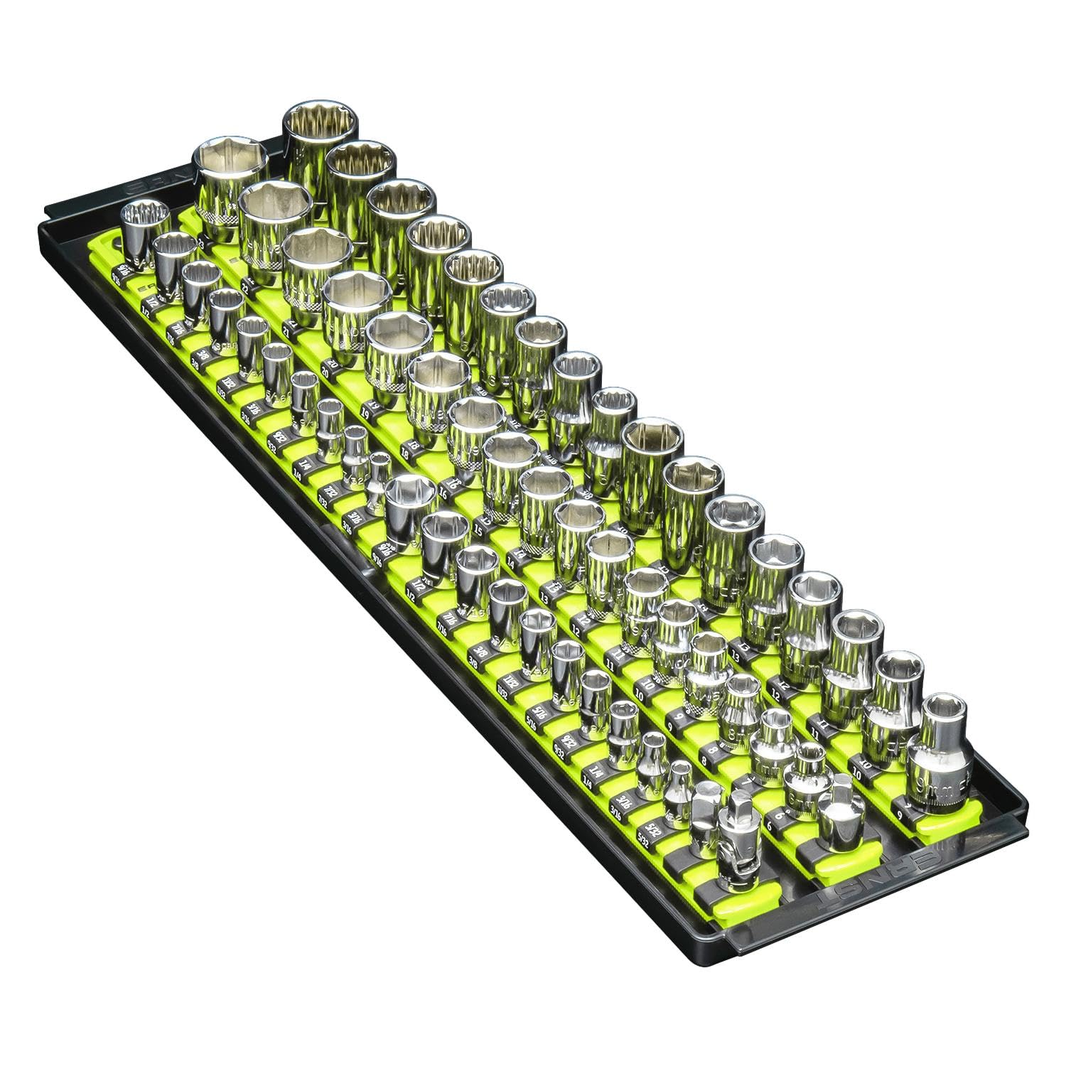 Ernst Manufacturing 8460HV Socket Boss 3-Rail Multi-Drive Socket Organizer, 18-Inch, High-Visibility, Hi-viz - Image 3