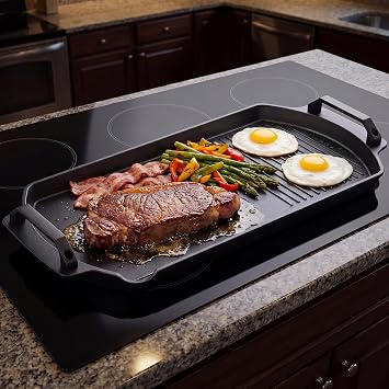 22.5x11 Inch Double Burner Griddle, Cast Iron Griddle for Grill & Gas Stove, 5mm Thick, Suitable for Indoor & Outdoor Cooking