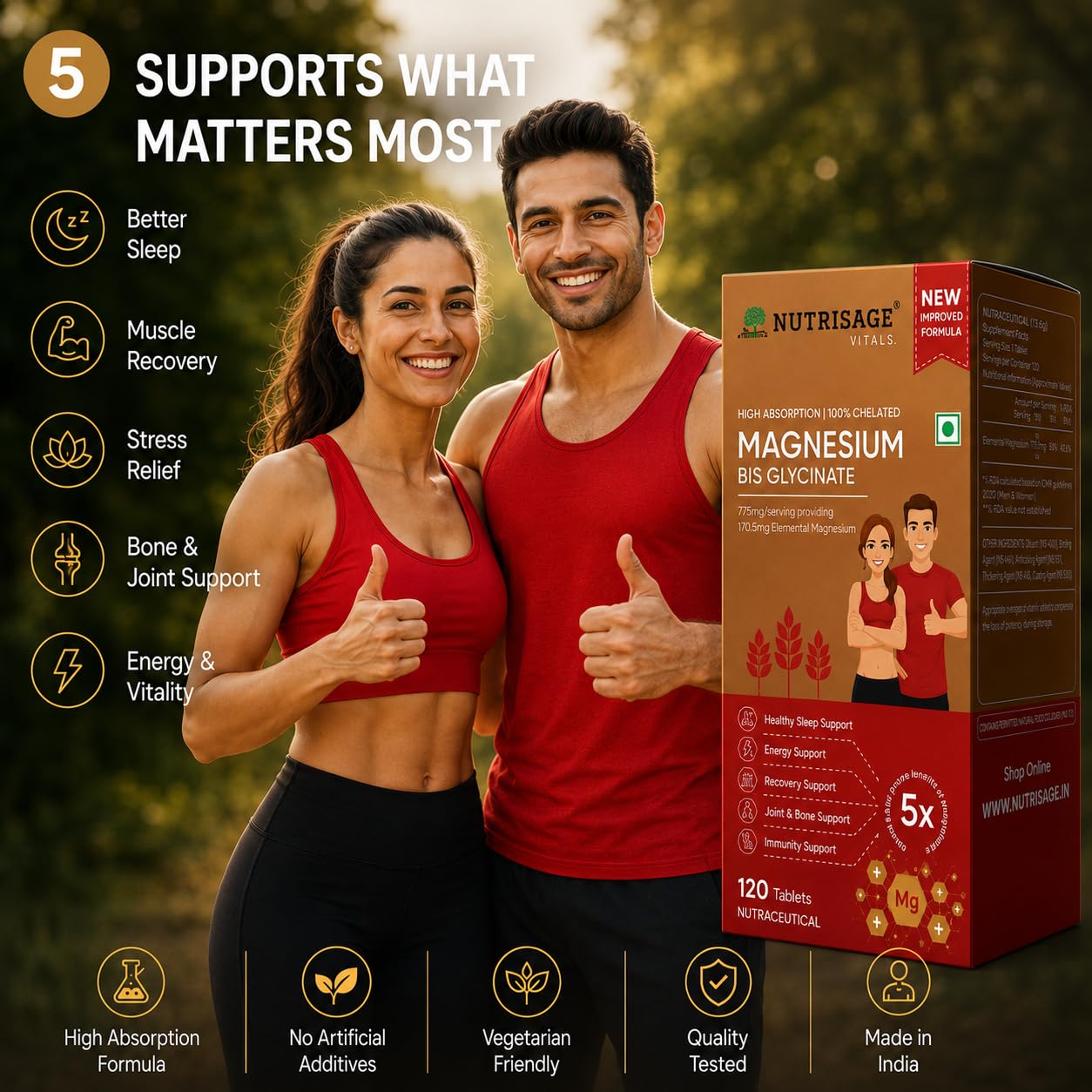 Magnesium Bisglycinate 775 mg per Tablet | Provides 170.5 mg Elemental Magnesium | 100% Chelated High Absorption | Sleep, Muscle Recovery, Stress, Bone & Nerve Support | 120 Tablets — Amazon image 3