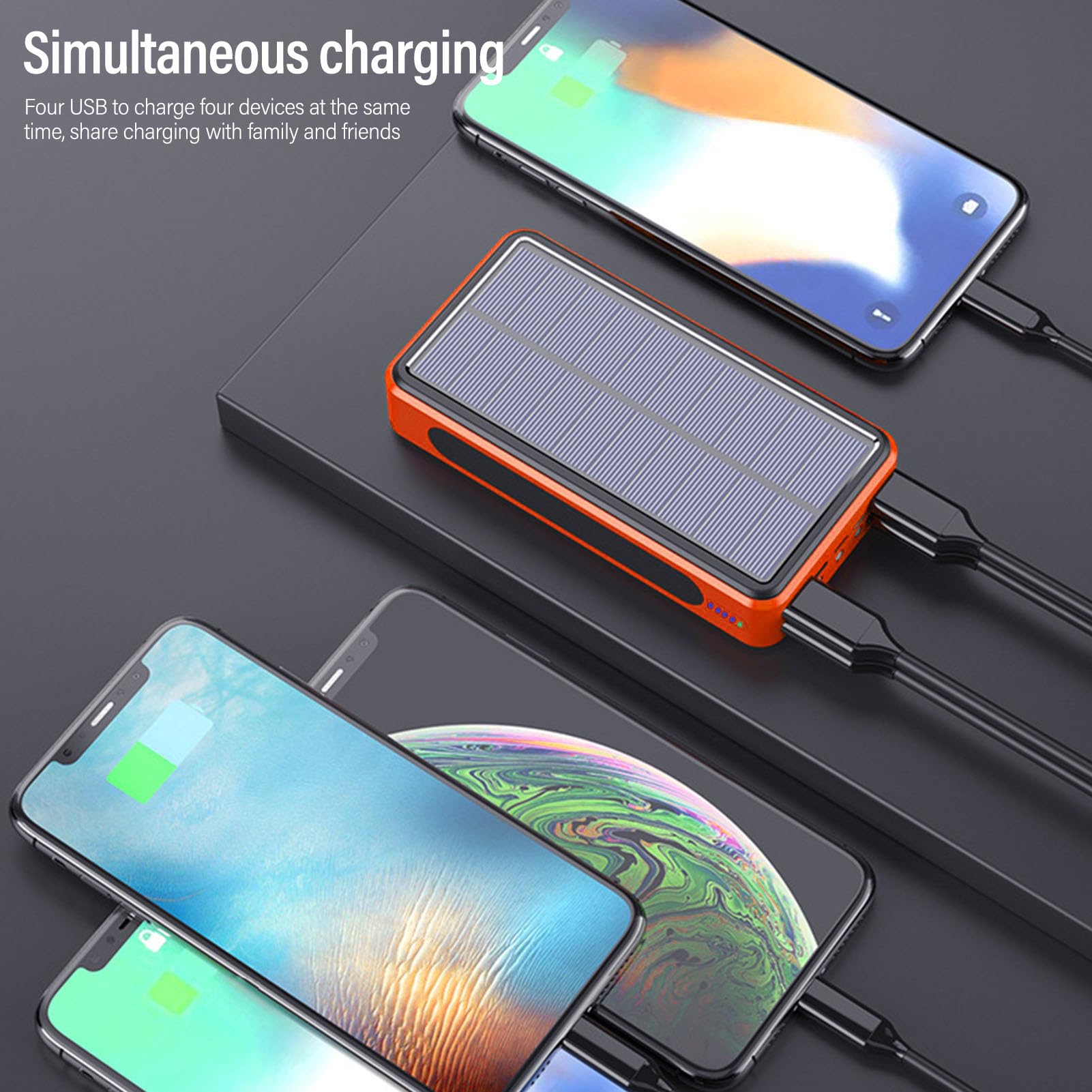 Fafeicy Solar-Powerbank, 50.000 MAh, Hohe Kapazität, Tragbares USB-C-Ladegerät aus Aluminiumlegierung für Outdoor-Enthusiasten, Camping, Wandern, Reisen und Notstromversorgung (ORANGE)