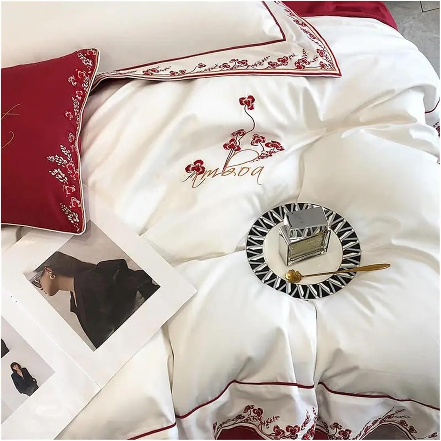 Flowery Vine Pattern Bedding Set Queen King Egyptian Cotton Bedding Duvet Cover Set with Sheets Quilt Cover Pillow,Bed