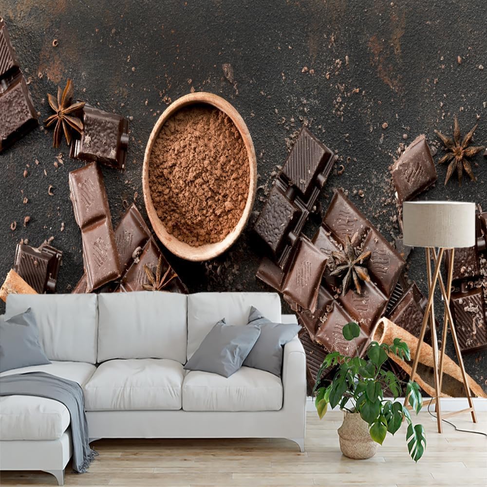 Papier peint intissé 3D trompe l'oeil au design anis et chocolat