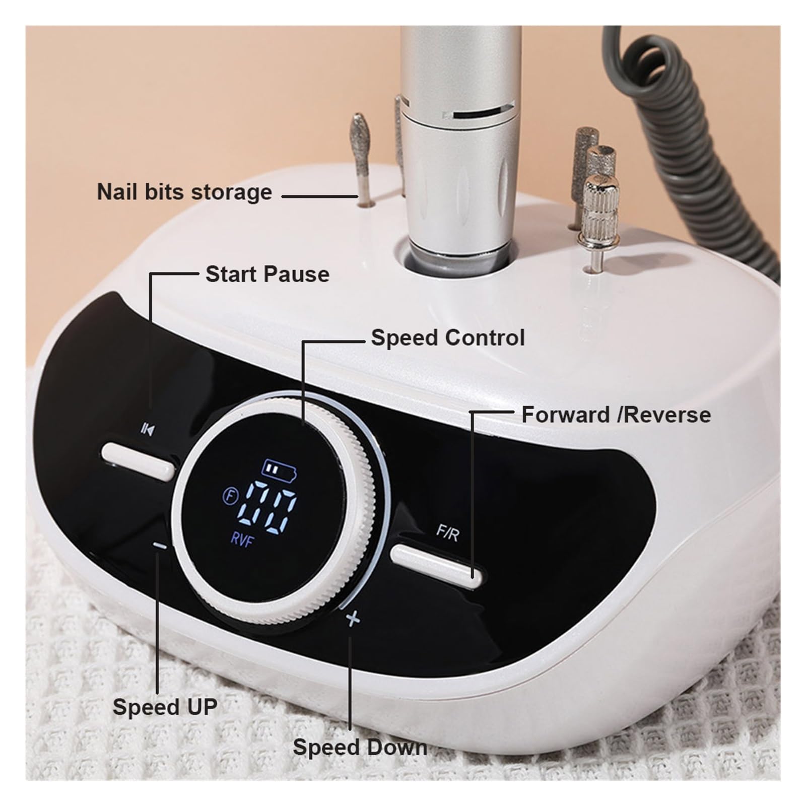 Ponceuse pour Ongles, Perceuse à ongles 35000 tr/min, lime à ongles électrique portable for machine de manucure pédicure, outils de salon d'art des ongles(S303 White)