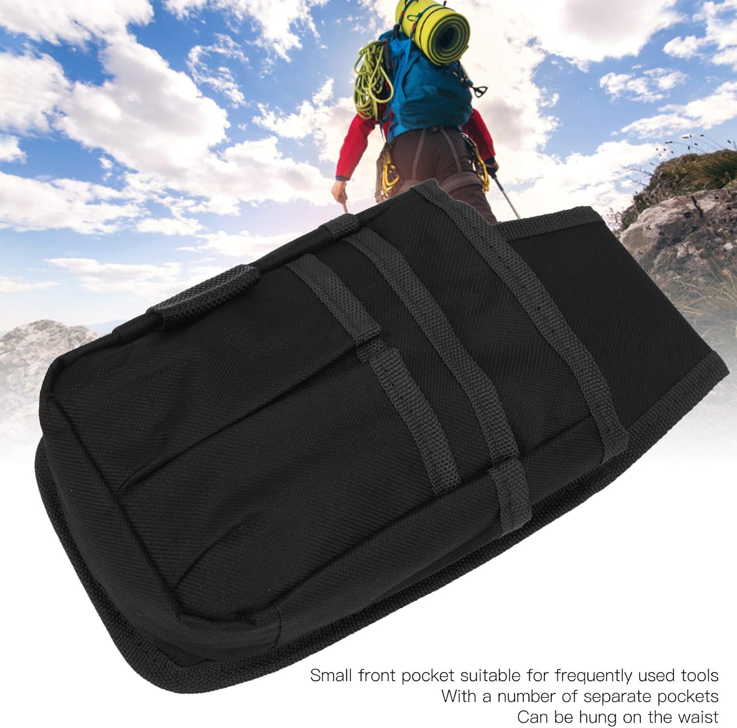 Hardware Tool Bag Large Main Pocket with Multiple Separate Pockets Small Front for Waist Hang Tool Storage Organizer 600D Polyester (Black Edge)