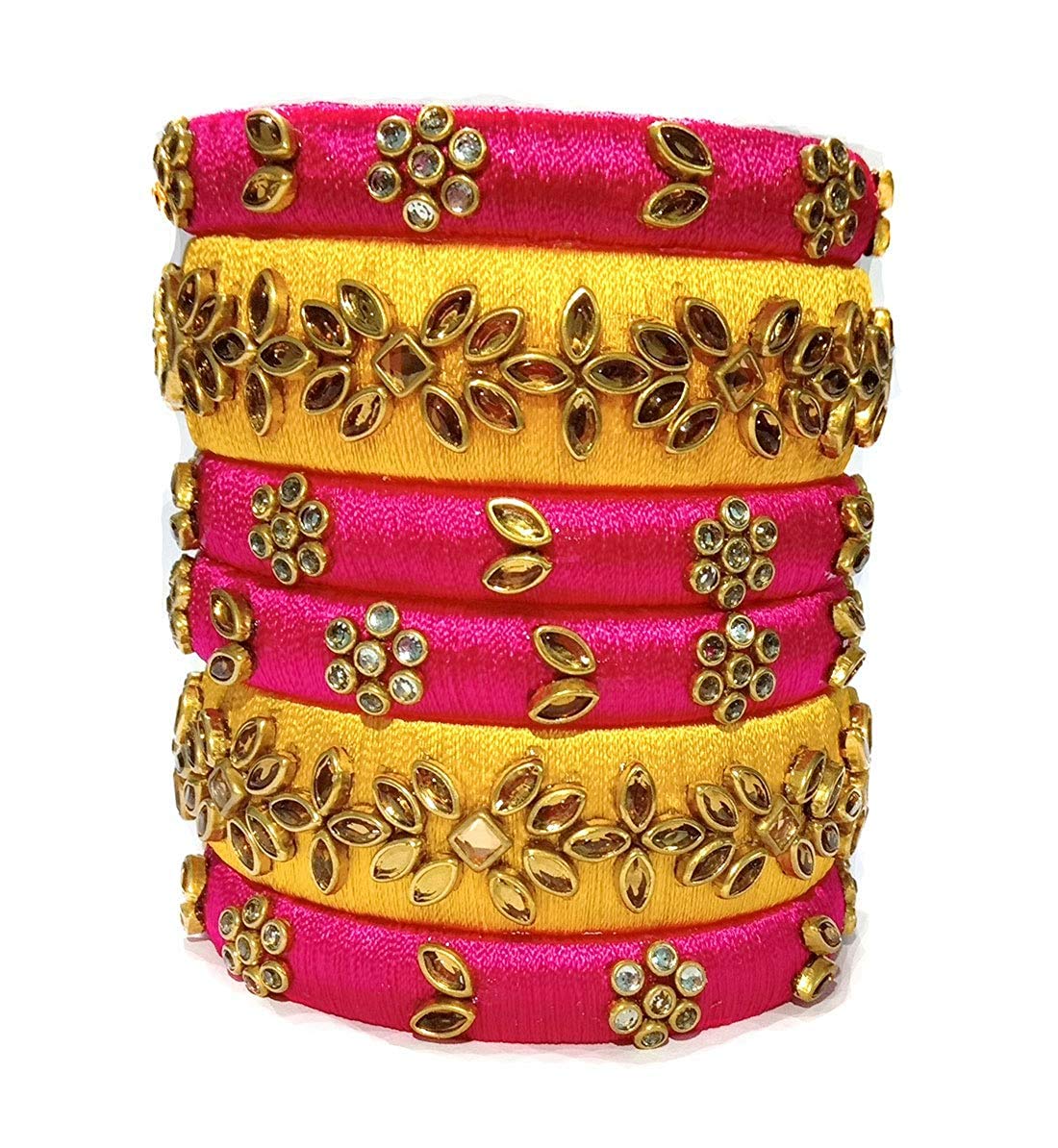 Blue jays hub Silk Thread Kundan Stones Bangle Set For Women & Girls (Pink) (Pack of 6) (B082XBSZNG) Amazon Price History, Amazon Price Tracker