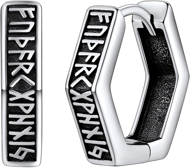 FaithHeart Sterling Silver Hoop Earrings for Men Women Viking Runes/Gothic Skull/Celtic Knot Hinged Huggies Earring Hoops Hypoallergenic Jewellery(Gift Box Send)