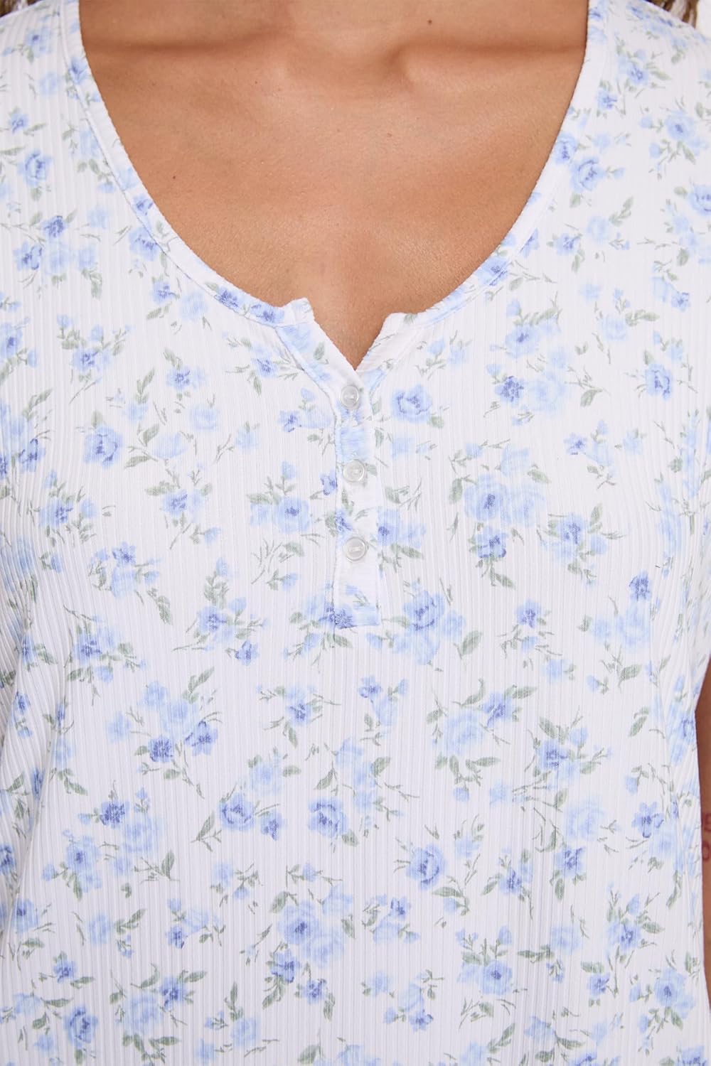 Laura Ashley Women's Nightgown Ribbed Knit Short Sleeve Henley Sleepshirt - Image 4