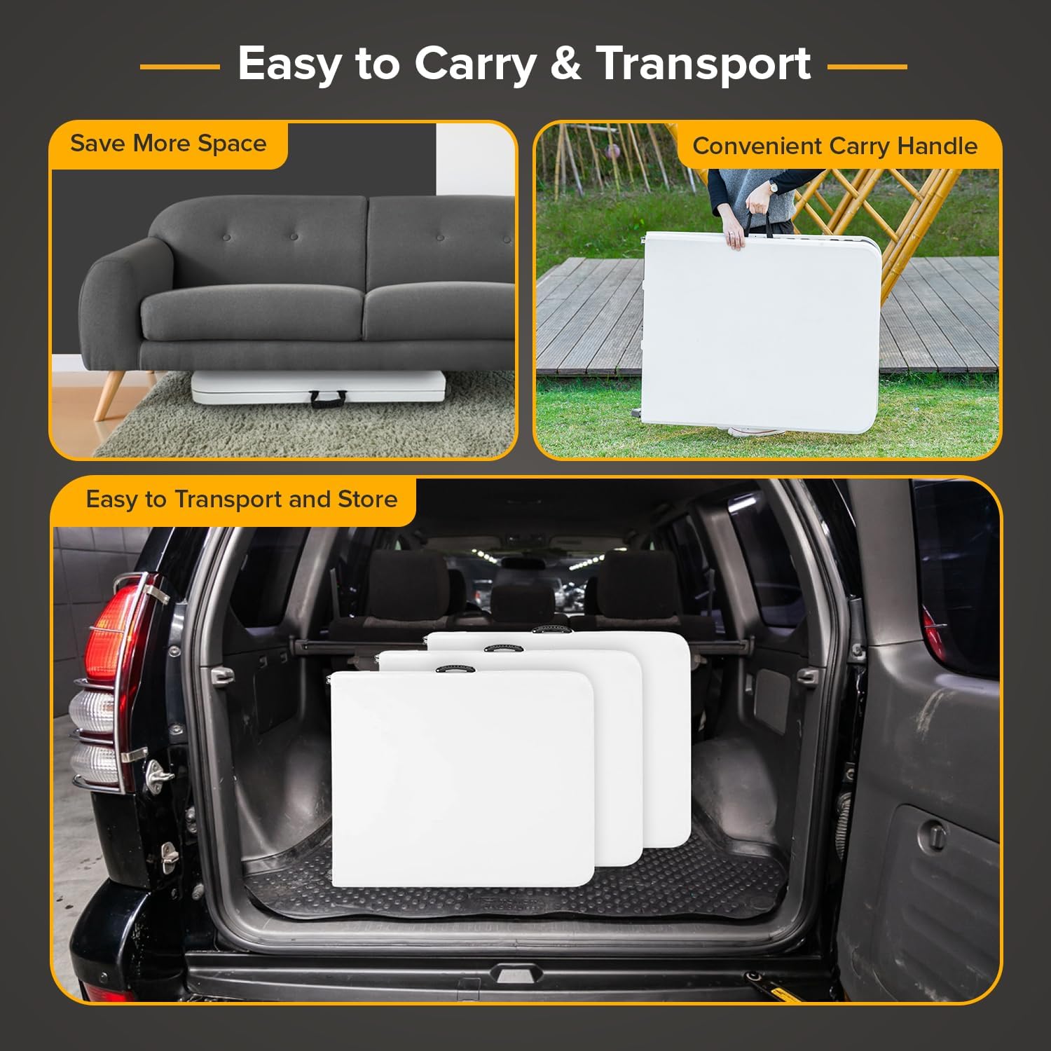 Folding Table 6FT Portable Heavy Duty Plastic Camping Table Foldable Tables Plastic Dining Tables Indoor Outdoor for Camping, Picnic and Party, White