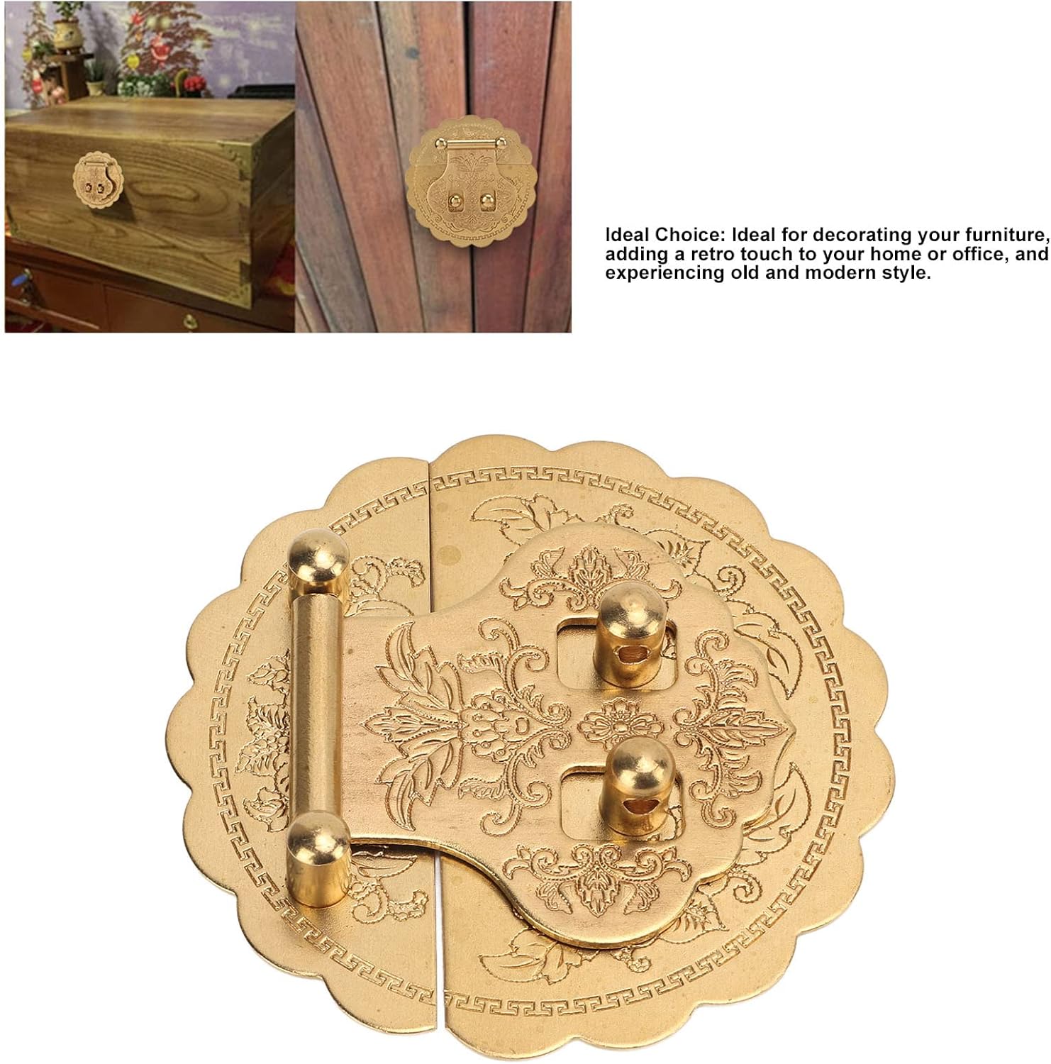 Brass Hasp Buckle Lock, Retro Design Metal Lock with Rust Resistance, 8cm Diameter Cabinet Lock for Wooden Box Jewelry Box Gift Box Wine Box Tool Box