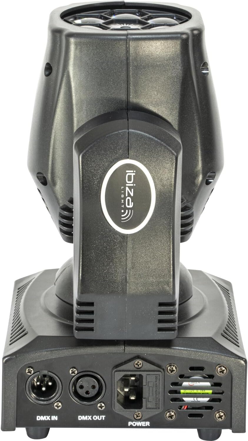 Rear view of Ibiza Light ROLLING-EYE showing DMX and power ports