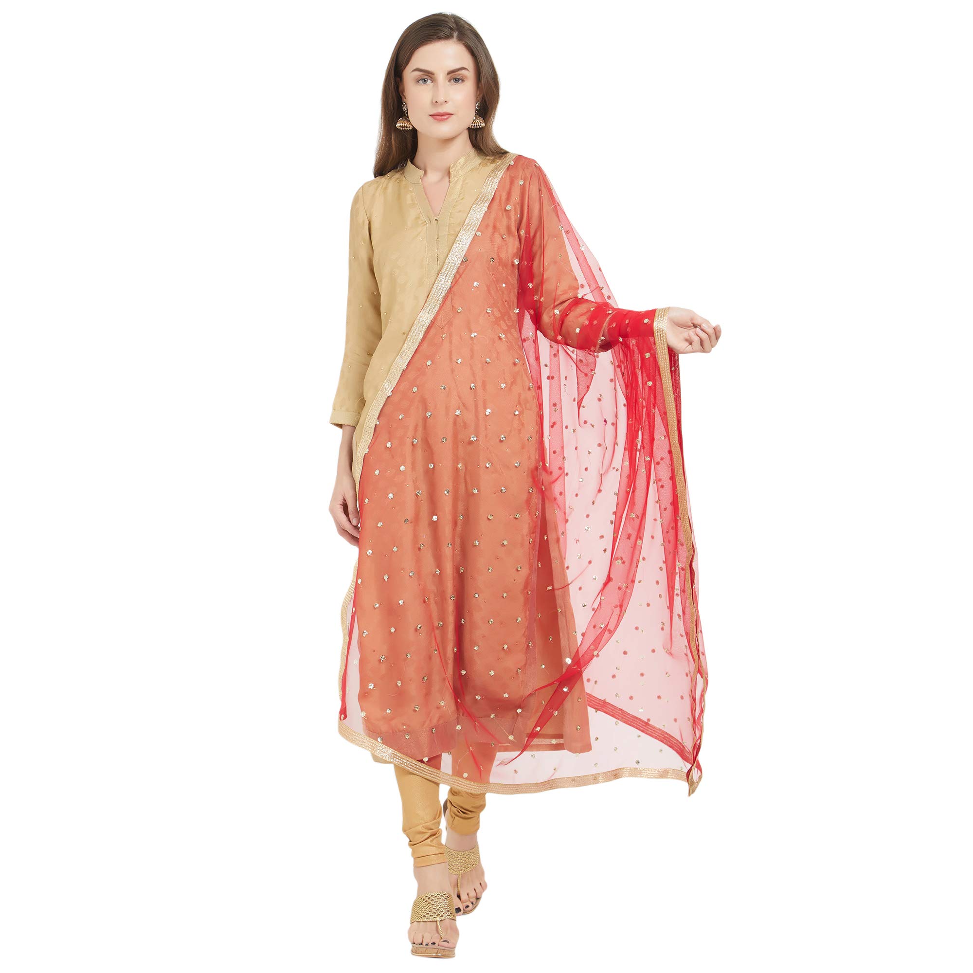 dupatta bazaar Woman's Embellished Red & Gold Net dupatta.-picture-18